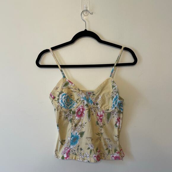 Vintage M tank top corset cottagecore boho floral fairycore light summer yellow - Picture 1 of 7